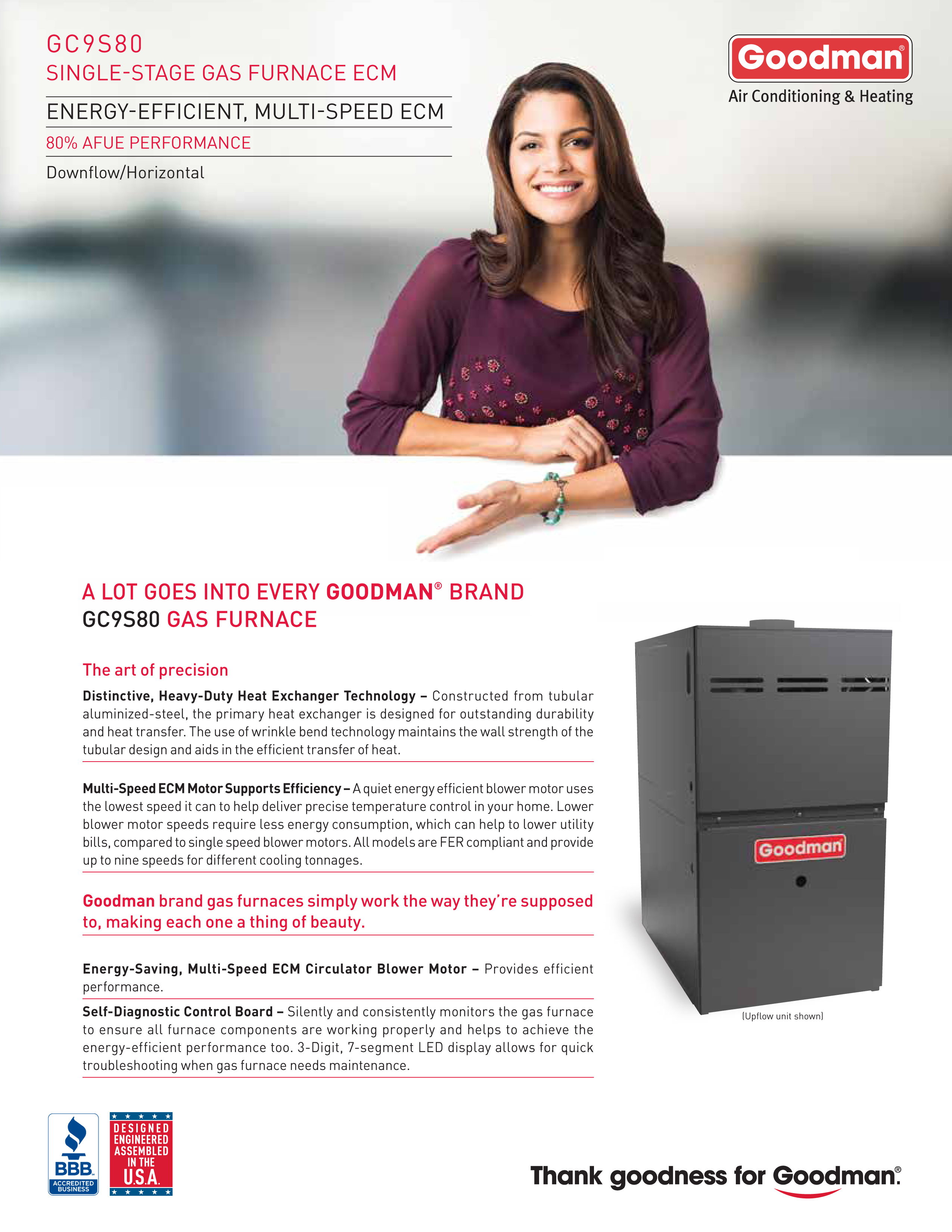 Goodman 80% Single Stage 80K BTU Gas Furnace, GM9S800803BN (T)